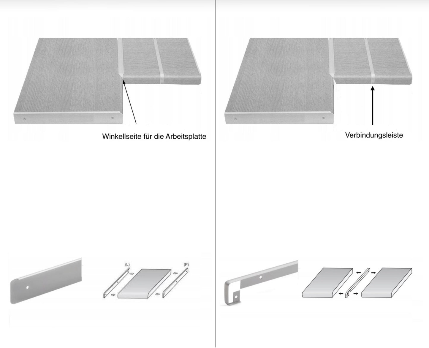 Küche L-Form günstig Grau Hochglanz 210x170 cm