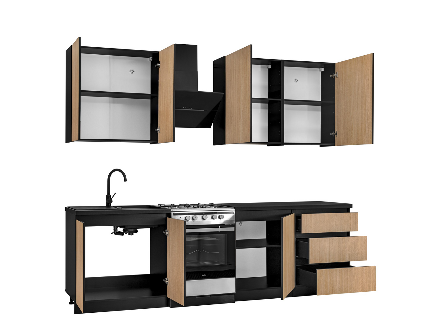 Design-Küchenzeile „ROMA“ 200 cm – Edle Fischgräten-Optik & moderner Industrie-Stil