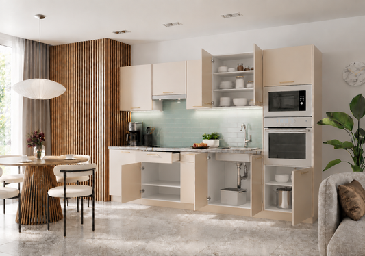 Küchenzeile 300 cm | Einbauküche Küchenblock Beige | Modell VILLA