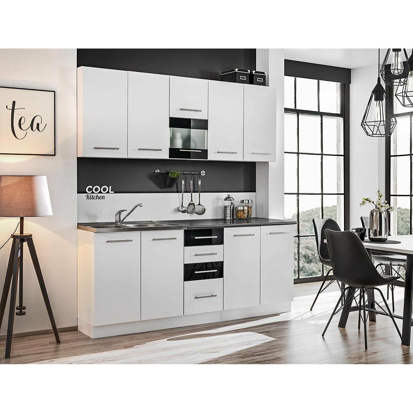 Küchenzeile 200 cm Weiss Schwarz Matt Hochglanz Küche Küchenblock Weiss Matt Glanz Einbauküche glänzend