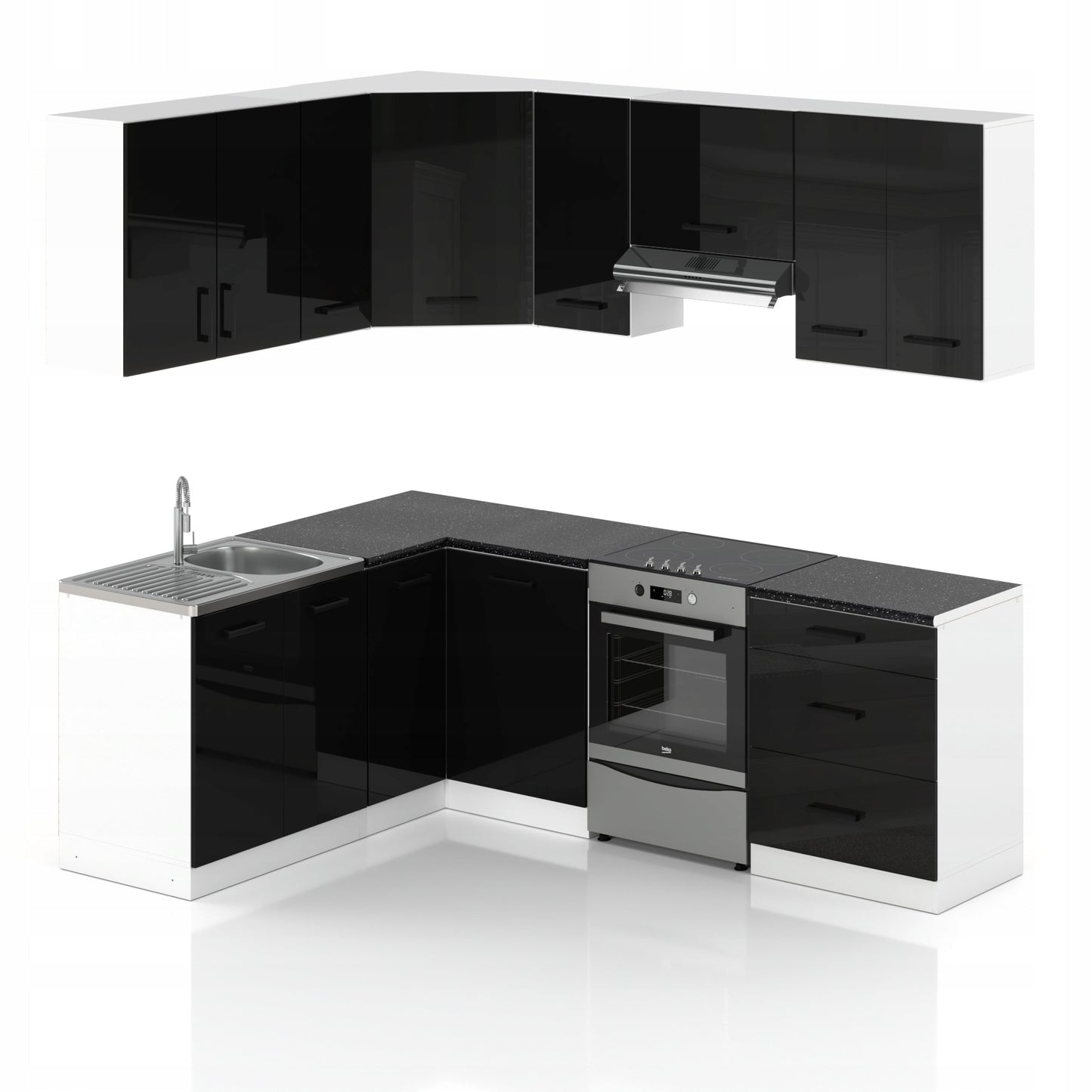 Küche L-Form günstig Schwarz Hochglanz 210x170 cm