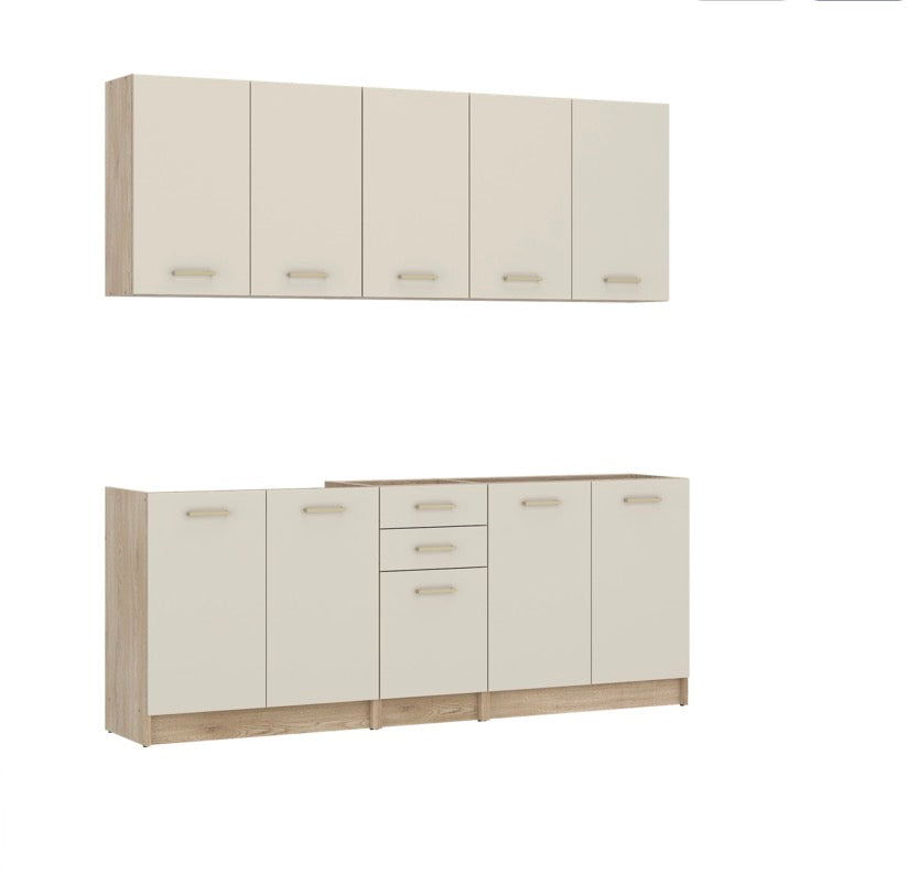 Küchenzeile "Quito" 200 cm – Kaschmir / Eiche – 6-teilig