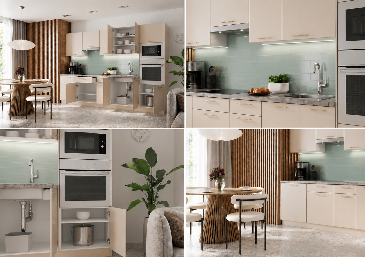 Küchenzeile 300 cm | Einbauküche Küchenblock Beige | Modell VILLA