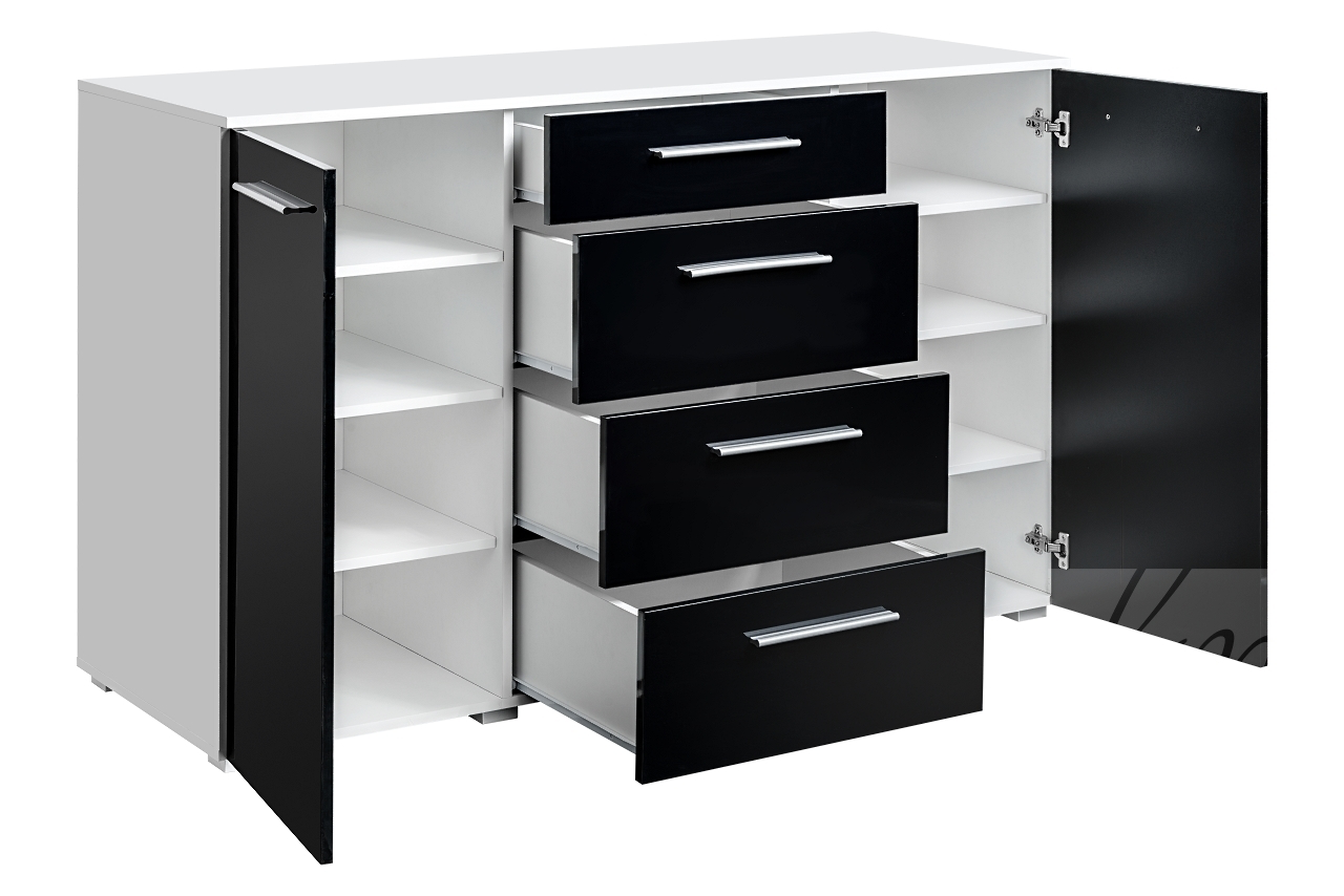Kommode Schwarz  mit 4 Schubladen Sideboard
