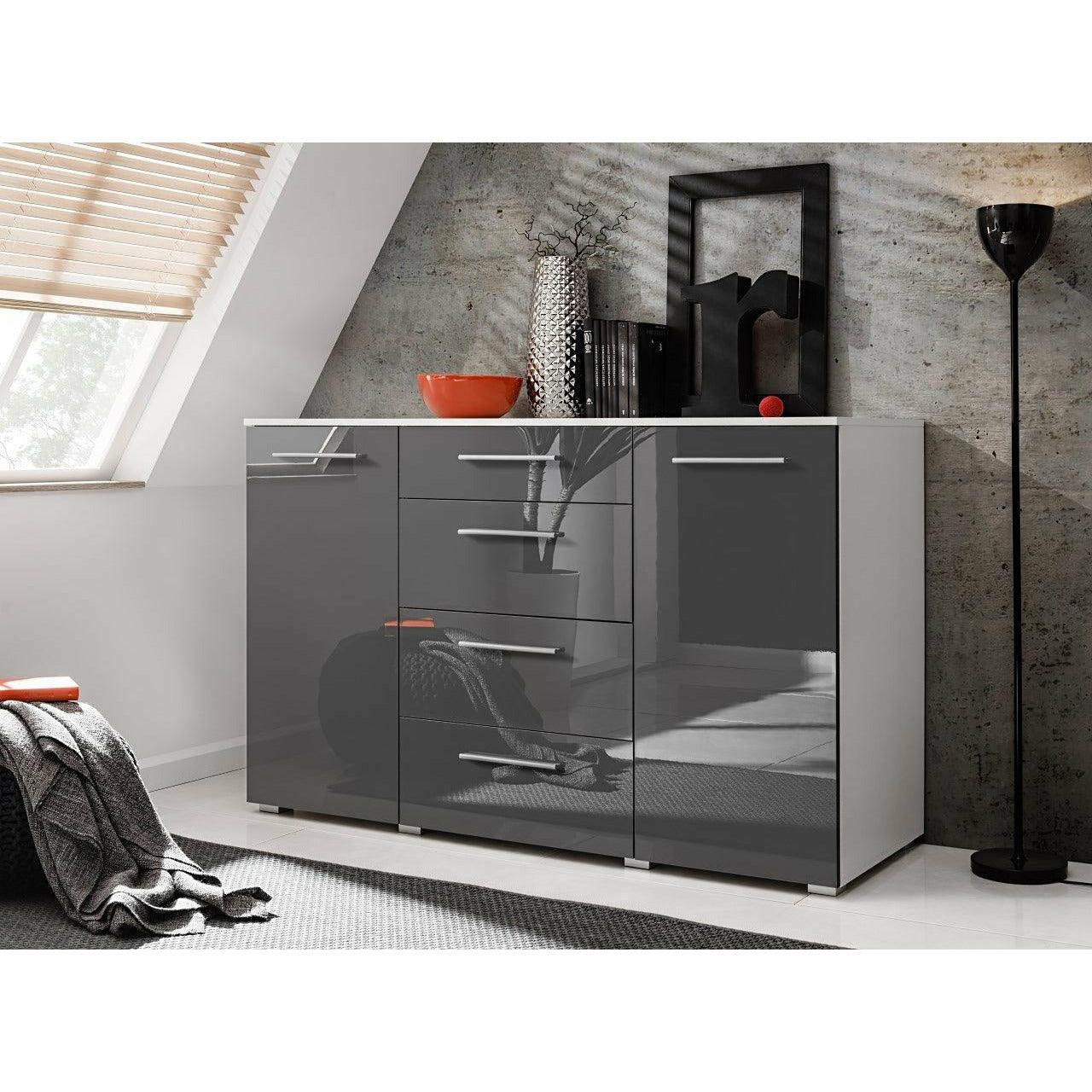 Kommode Grau mit 4 Schubladen Sideboard - MÖBEL MUNA