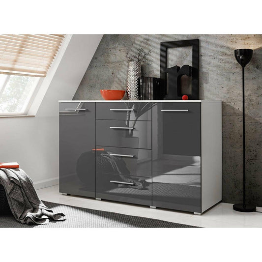 Kommode Grau mit 4 Schubladen Sideboard - MÖBEL MUNA