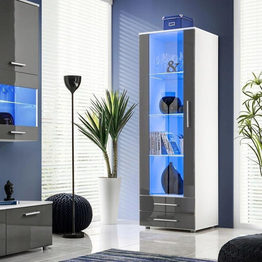 Vitrine Grau Vitrinenschrank Standregal - MÖBEL MUNA