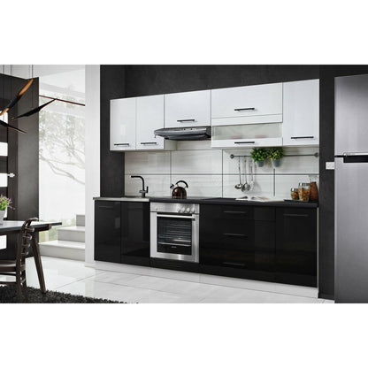 Küche 260 cm Glanz Schwarz Beton mit Soft-Close Küchenblock - MÖBEL MUNA