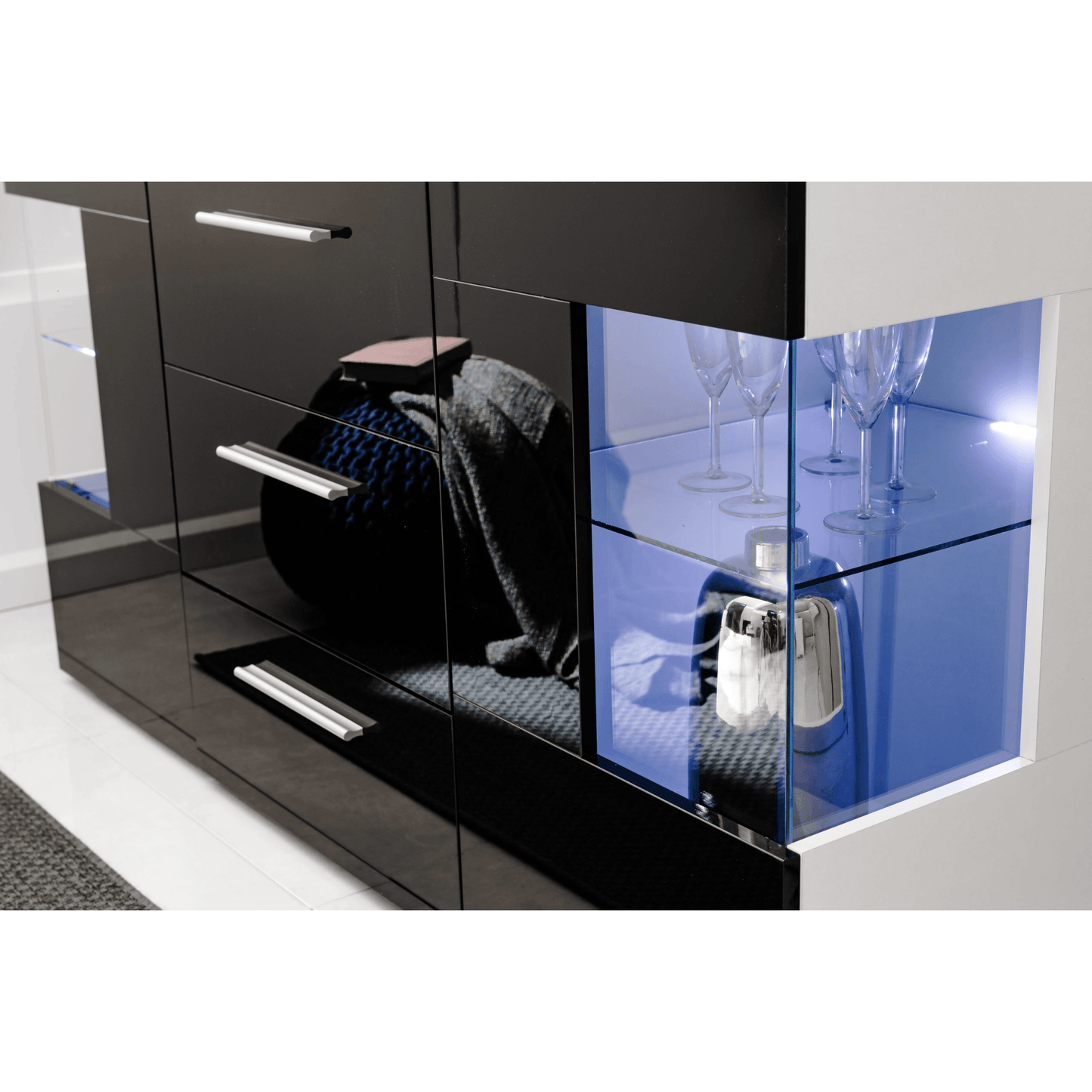 Kommode Schwarz  mit 4 Schubladen Sideboard - MÖBEL MUNA