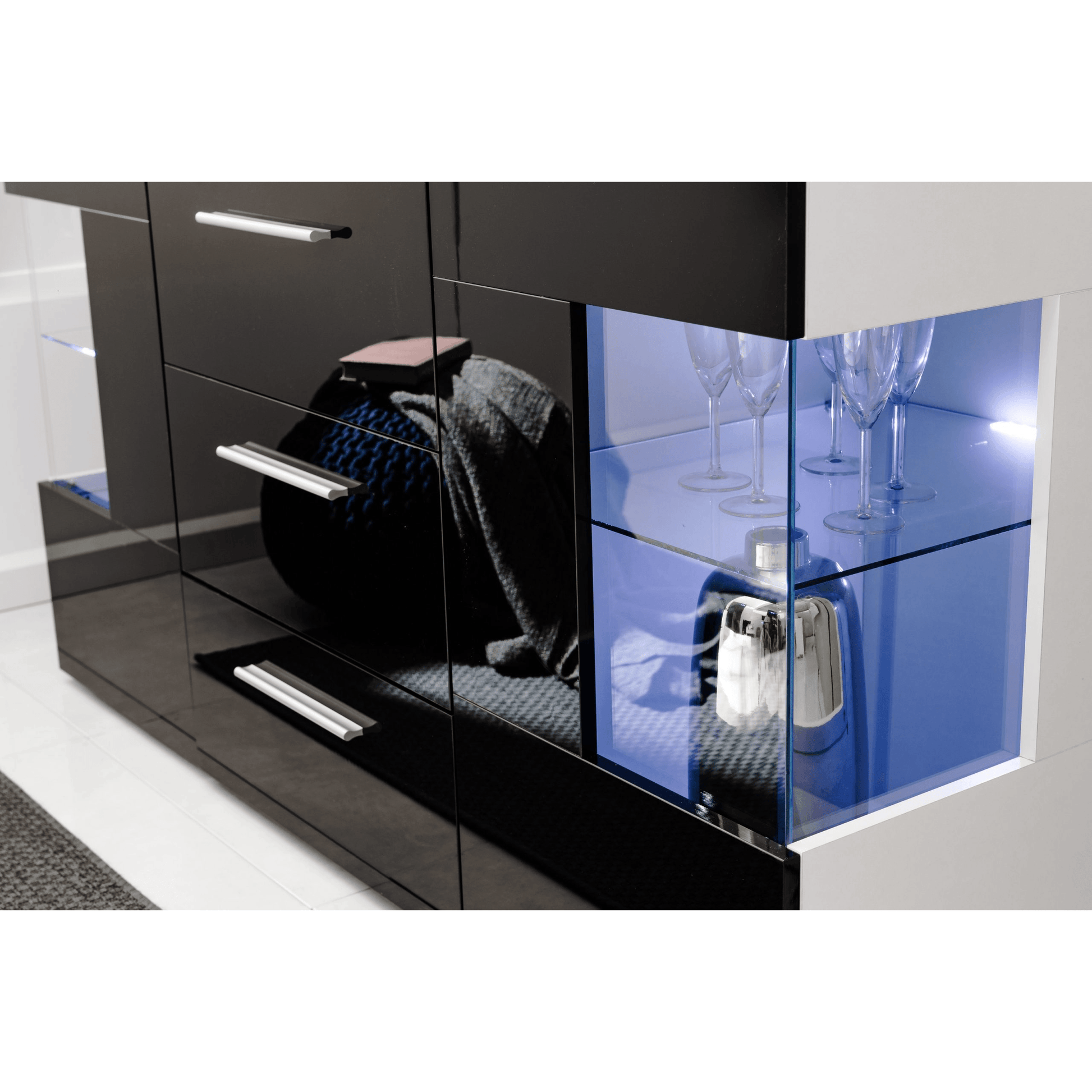 Kommode Schwarz  mit 4 Schubladen Sideboard - MÖBEL MUNA