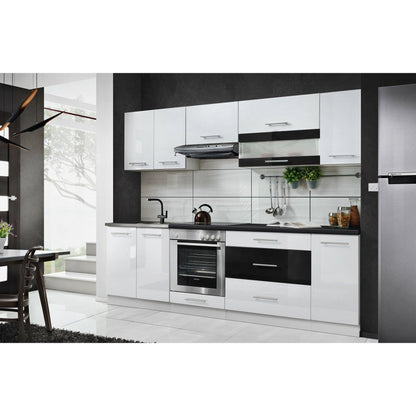 Küche 260 cm Glanz Schwarz Beton mit Soft-Close Küchenblock - MÖBEL MUNA
