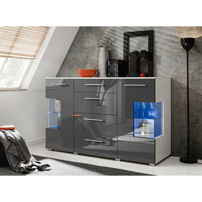 Kommode Grau  mit 4 Schubladen Sideboard - MÖBEL MUNA