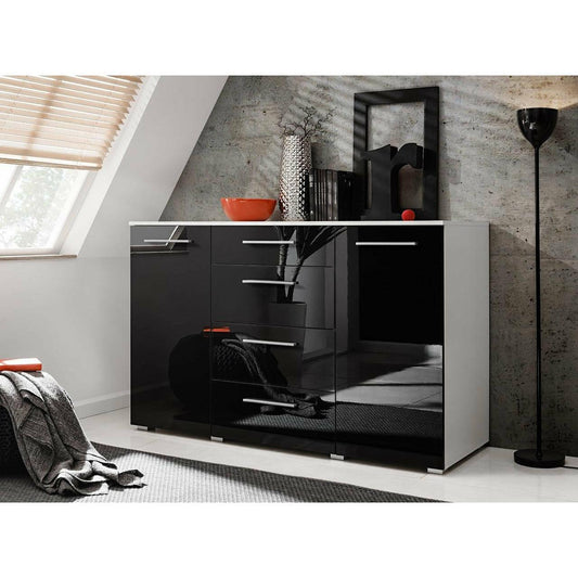 Kommode Schwarz  mit 4 Schubladen Sideboard - MÖBEL MUNA