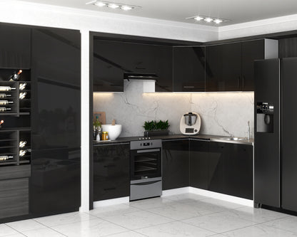 Küche L-Form günstig Schwarz Hochglanz 210x170 cm