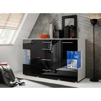 Kommode Schwarz  mit 4 Schubladen Sideboard - MÖBEL MUNA