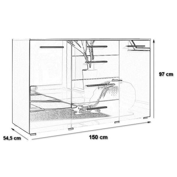 Kommode Grau mit 4 Schubladen Sideboard - MÖBEL MUNA