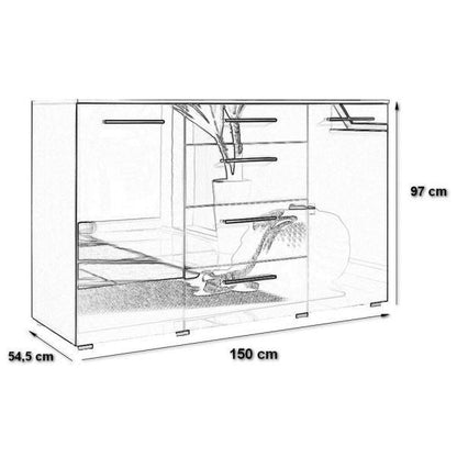 Kommode Grau mit 4 Schubladen Sideboard - MÖBEL MUNA