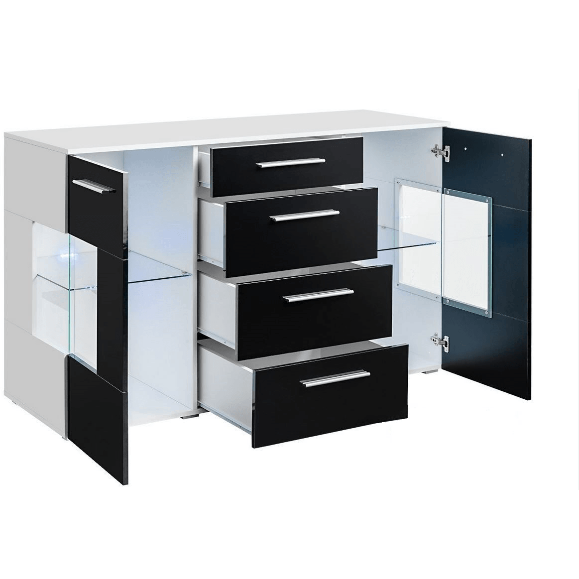 Kommode Grau  mit 4 Schubladen Sideboard - MÖBEL MUNA